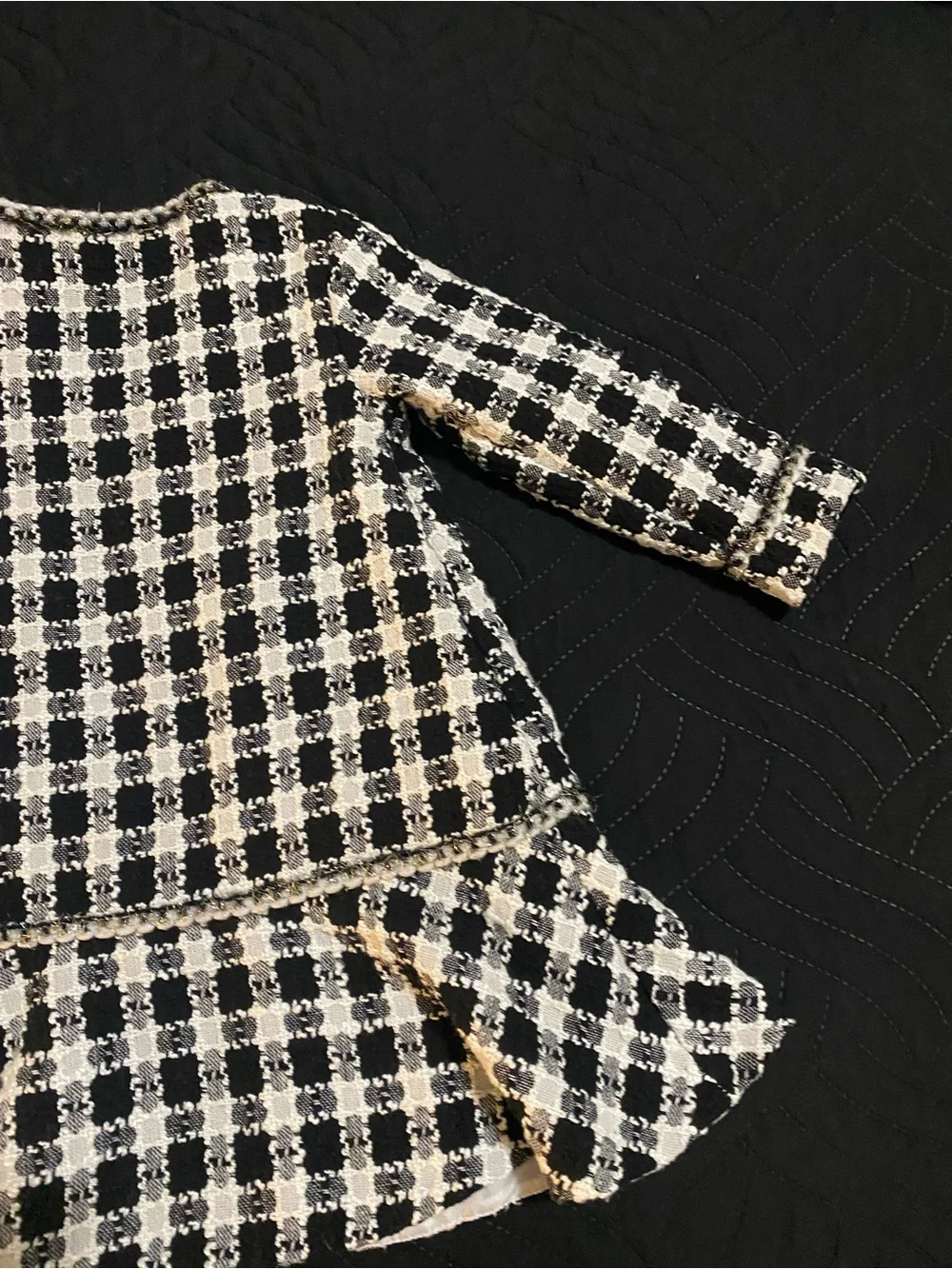 Blueberi Boulevard Girls 3T Black White Silver Trim Tweed Check Print Open Coat